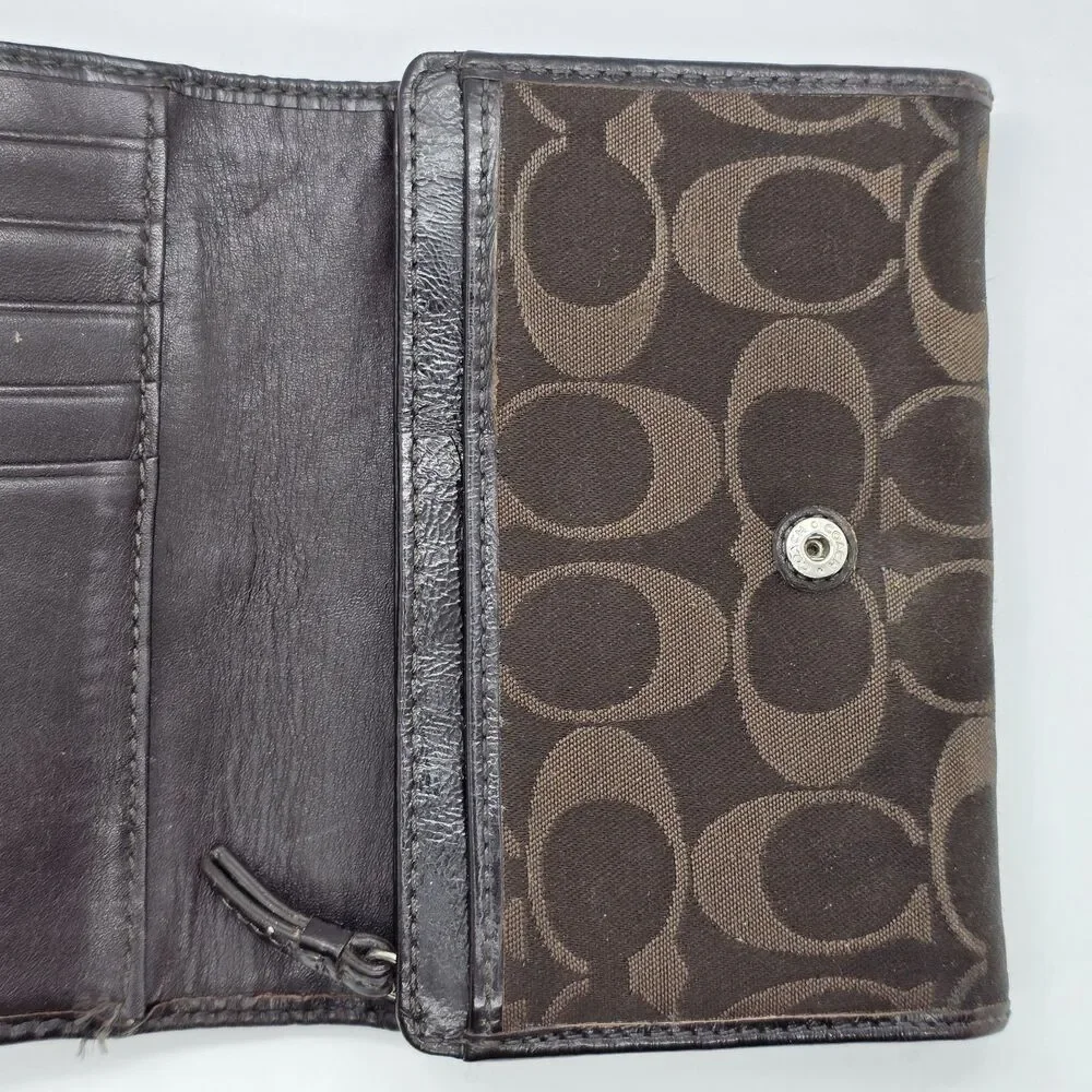 Coach‎ Ashley Brown Signature Bi Fold Wallet Coin  Cash Pouch